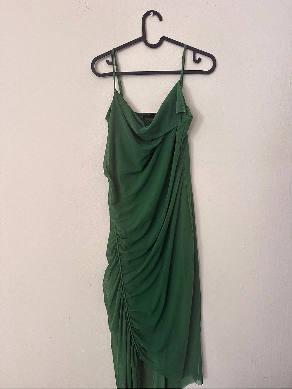 AllSaints Ruched Cowl Neck Midi Dress in Green Size Medium Like New